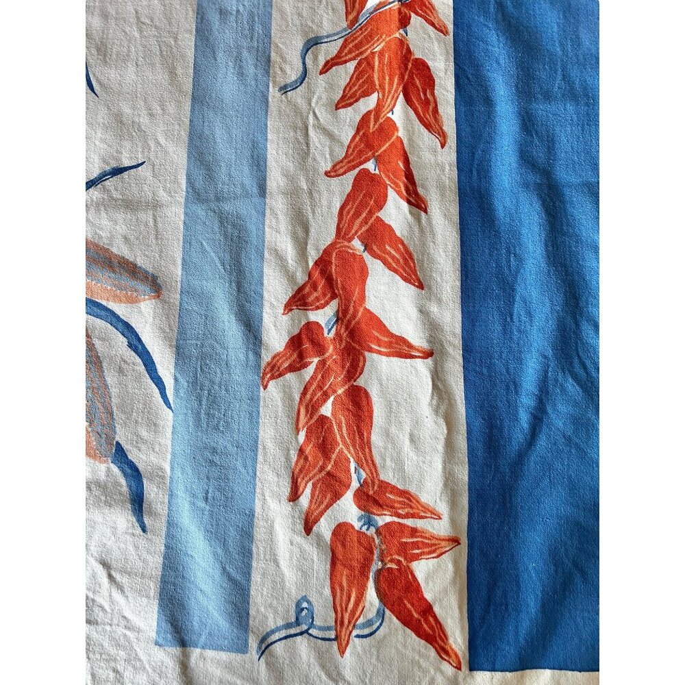 Vintage Southwest Tablecloth & 6 Napkins Set Blue & Orange Cotton Chilis Corn - Picture 4 of 16